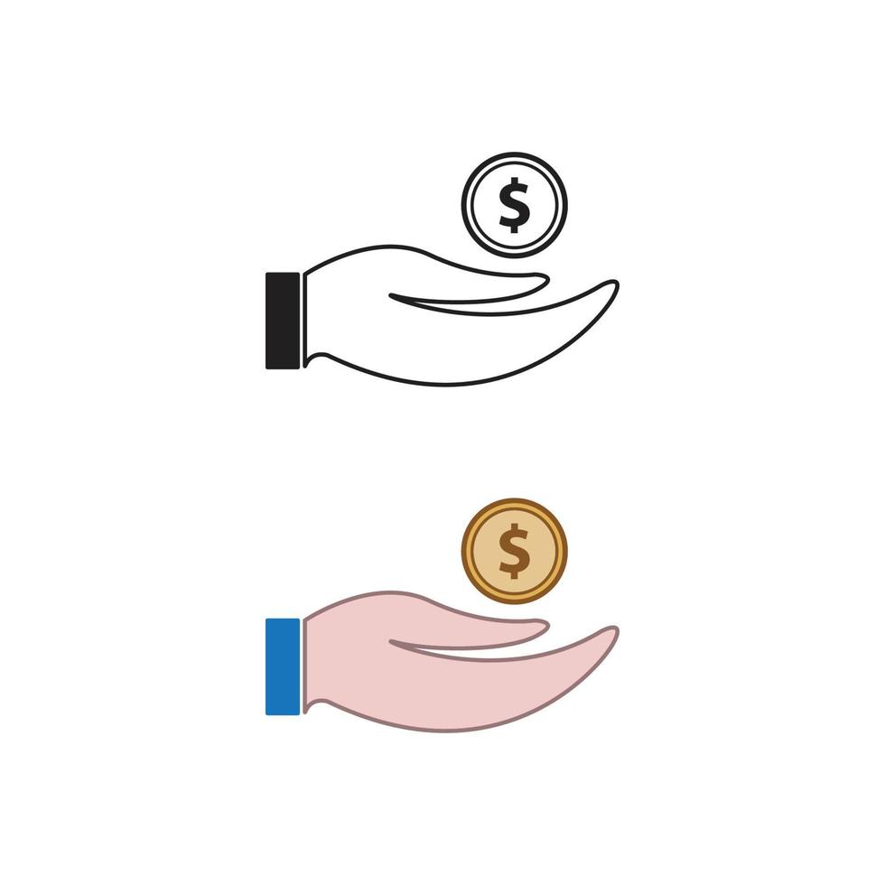 main argent dollar logo icône illustration coloré et contour vecteur