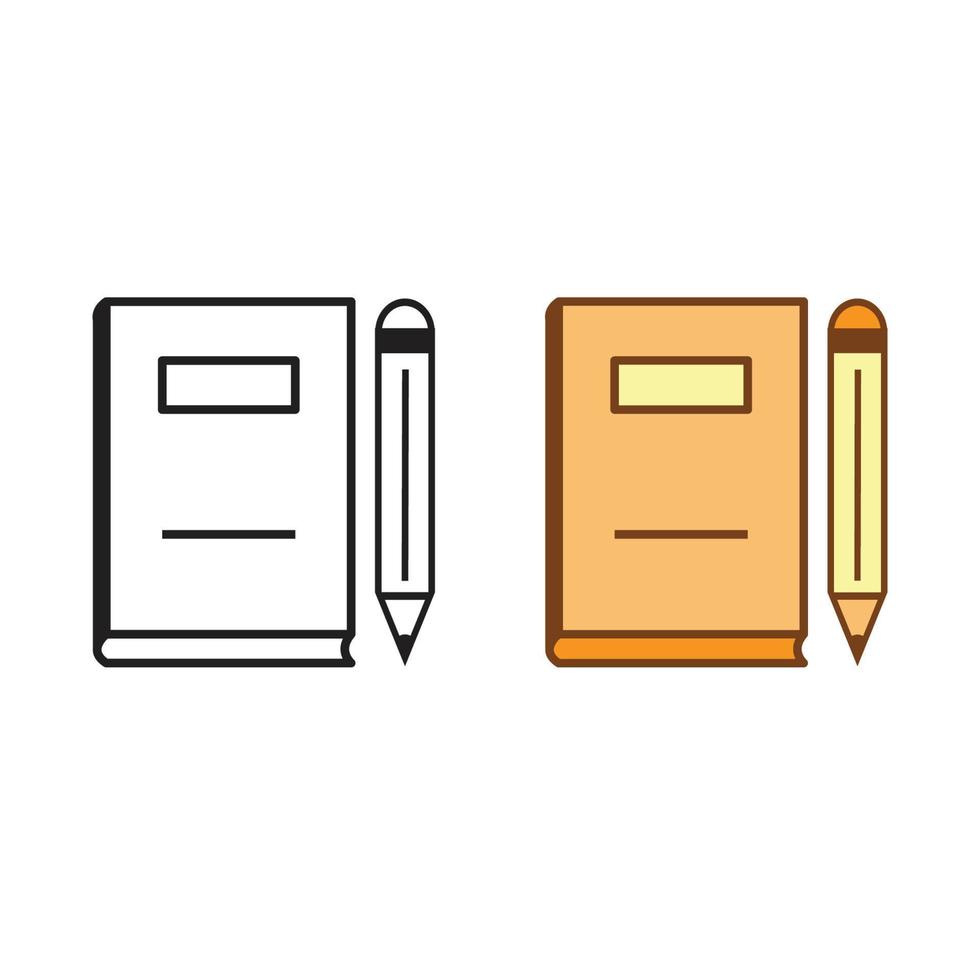 livre et crayon logo icône illustration coloré et contour vecteur