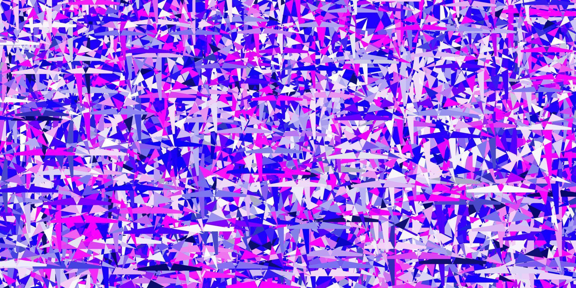 toile de fond de vecteur violet clair, rose avec des lignes, des triangles.