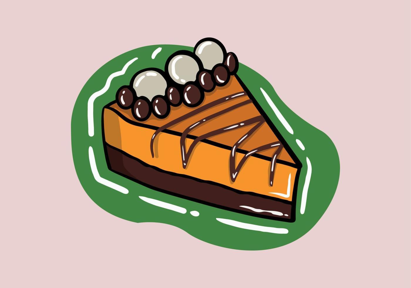 cheesecake dessin animé de caramel avec Chocolat. main dessin esquisser vecteur illustration isolé sur Contexte pour affiche, carte, imprimer, cool badge, emballage