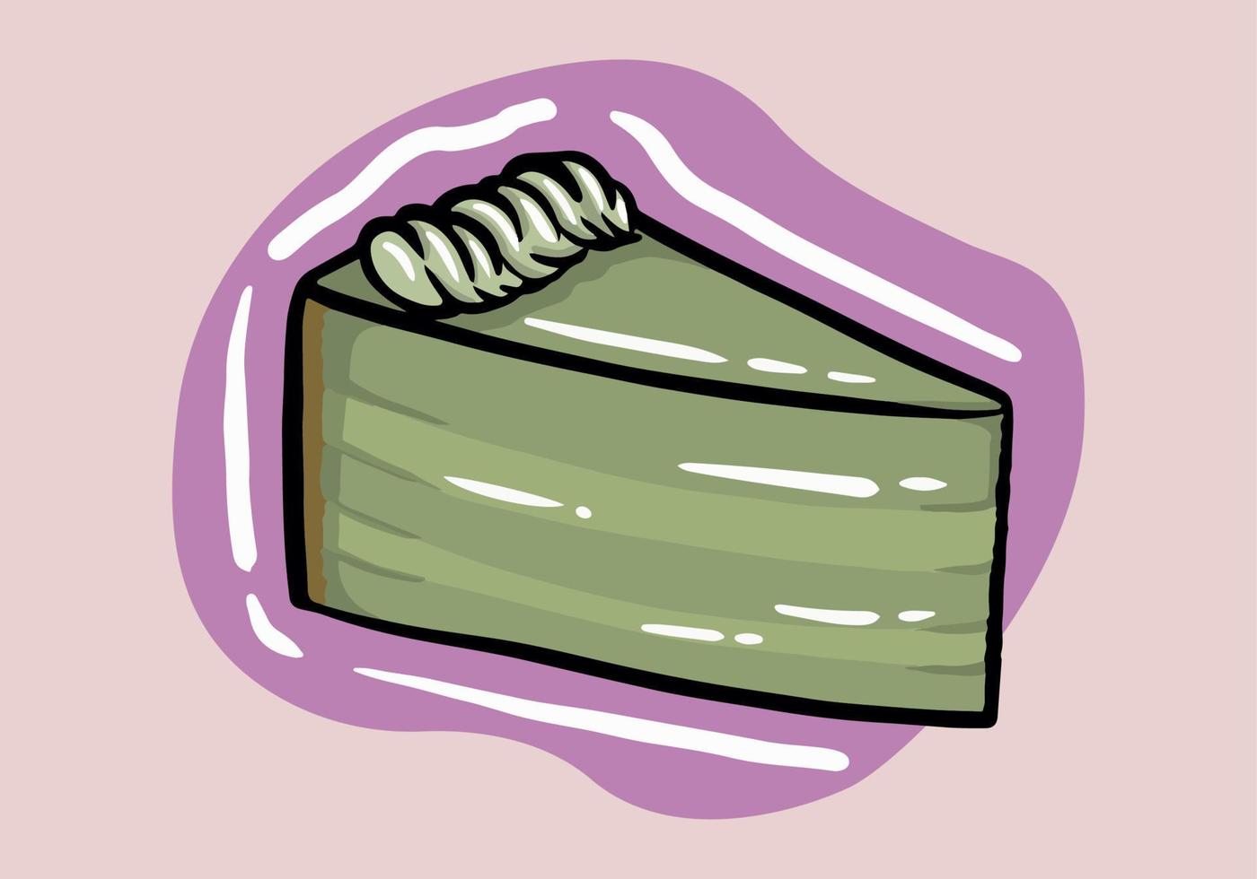 cheesecake dessin animé de matcha avec crème. main dessin esquisser vecteur illustration isolé sur blanc Contexte pour affiche, carte, imprimer, cool badge, emballage