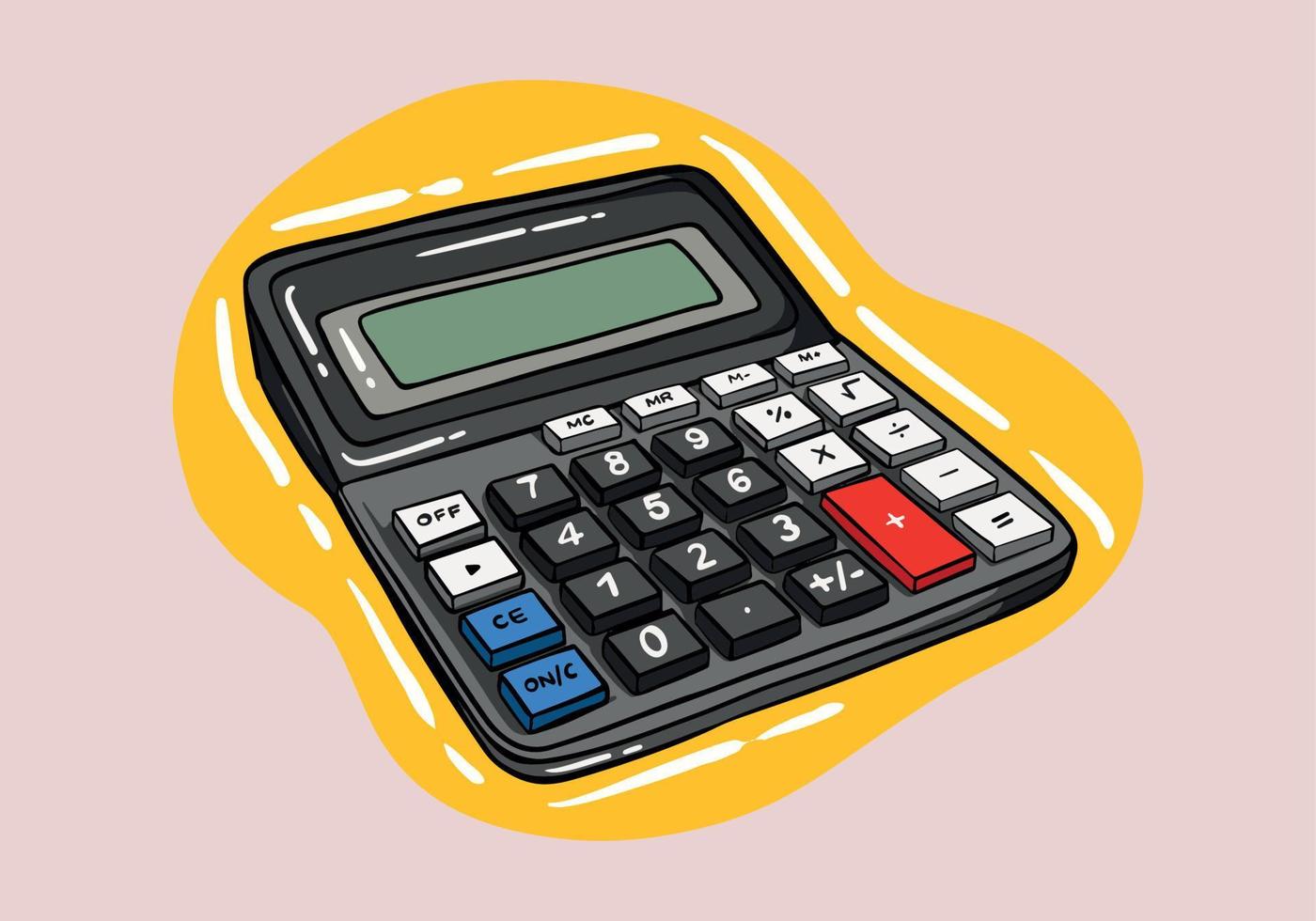 main tiré calculatrice, math appareil. financier analytique, vecteur icône. dessin animé minimal style.