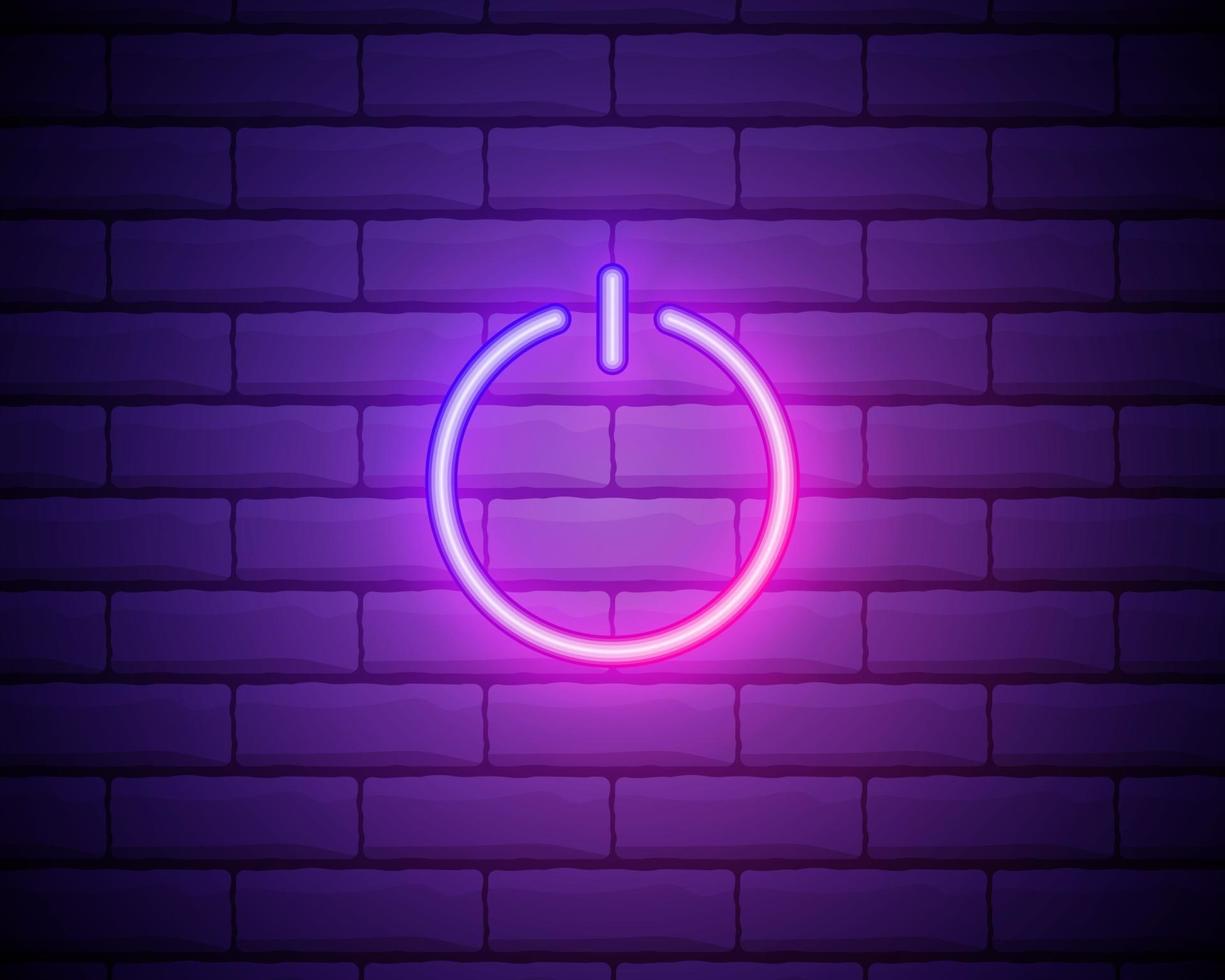 bouton d'alimentation icône néon lumineux bleu ui ux. vecteur de logo signe rougeoyant isolé sur mur de briques