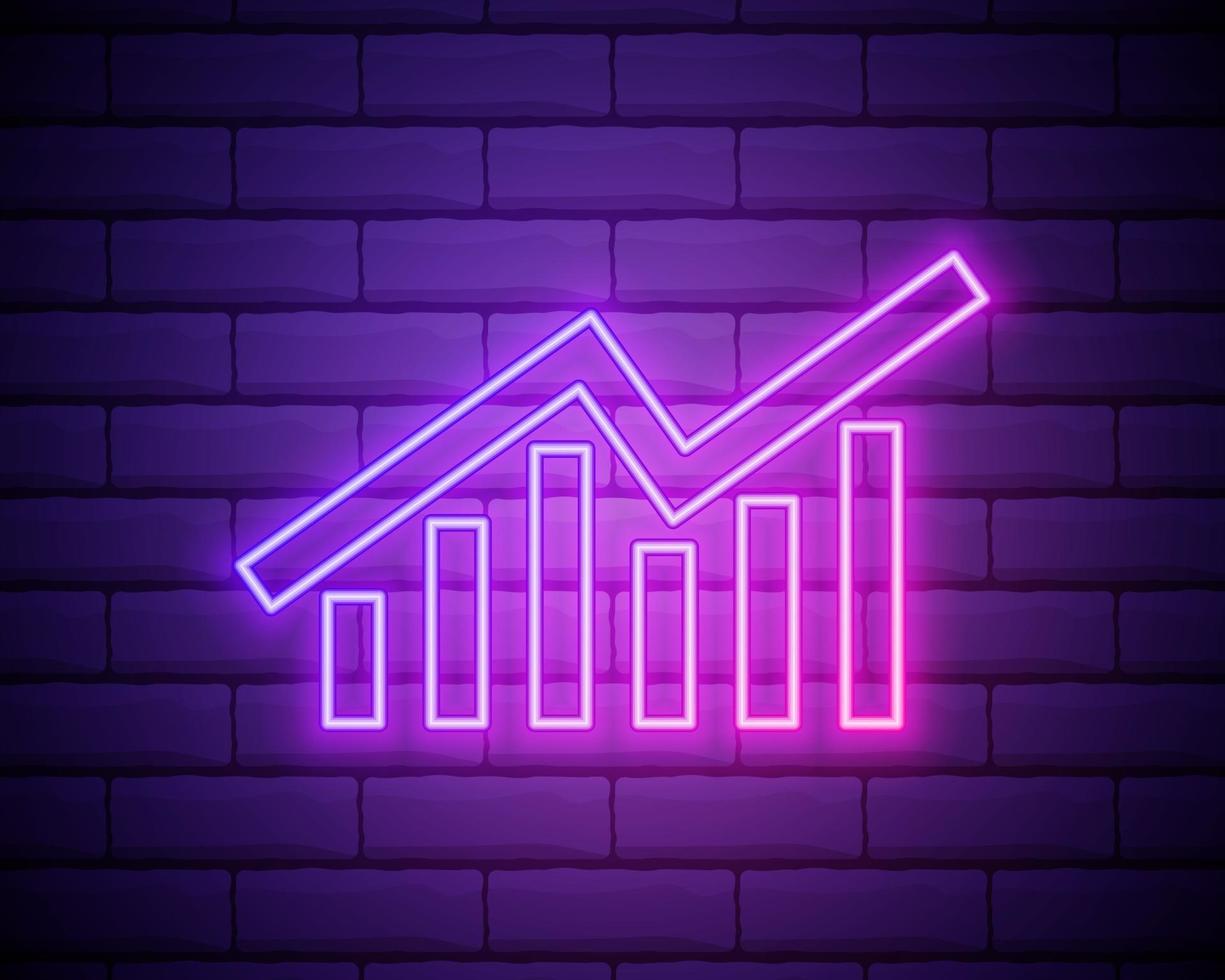 Business graph néon sign.graphic bannière néon isolé sur fond de mur de brique vecteur