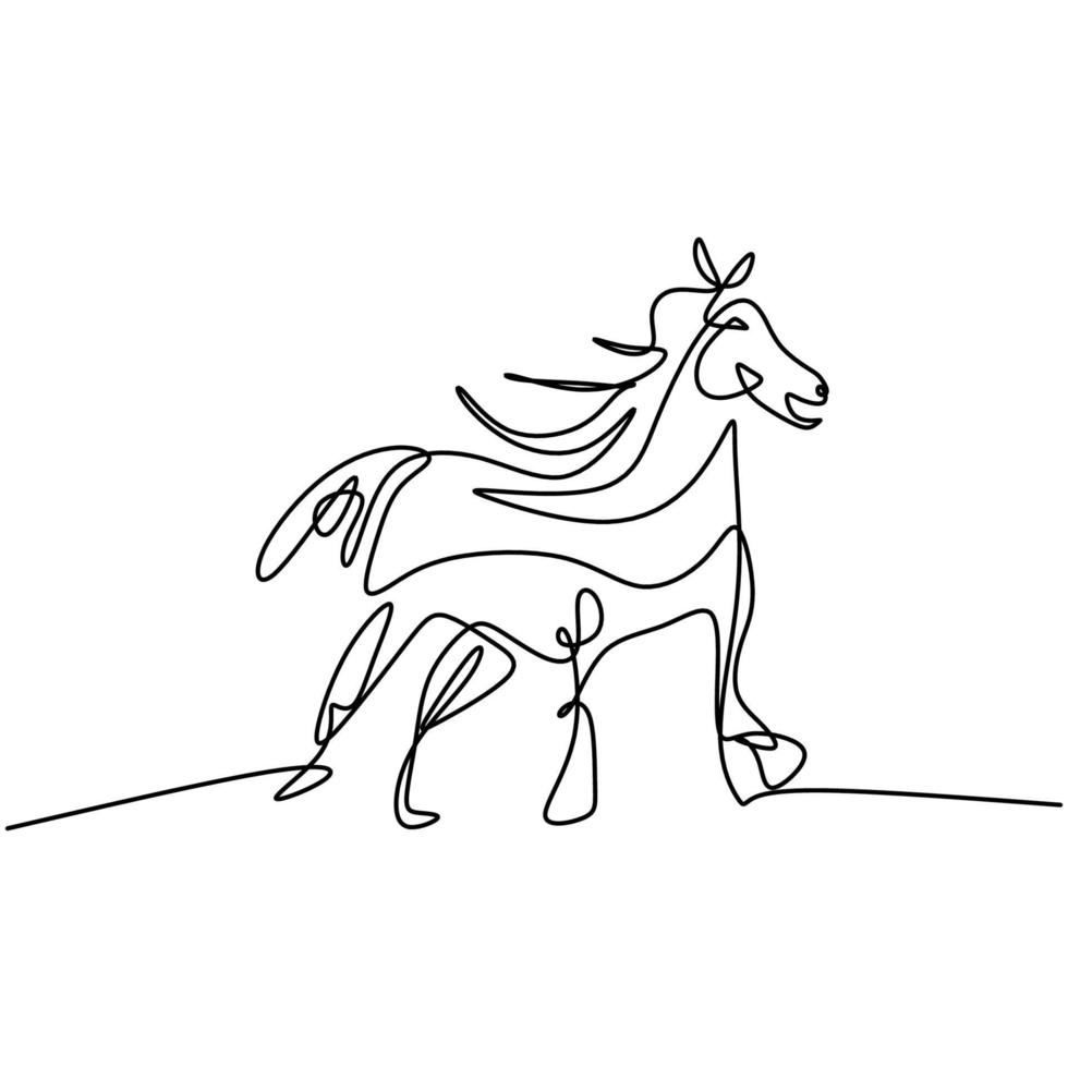 art de dessin à la main de cheval d'une ligne. cheval sauvage debout pour logo, carte, bannière, affiche, flyer isolé sur fond blanc. Élégance conception de minimalisme animal mammifère. illustration vectorielle vecteur