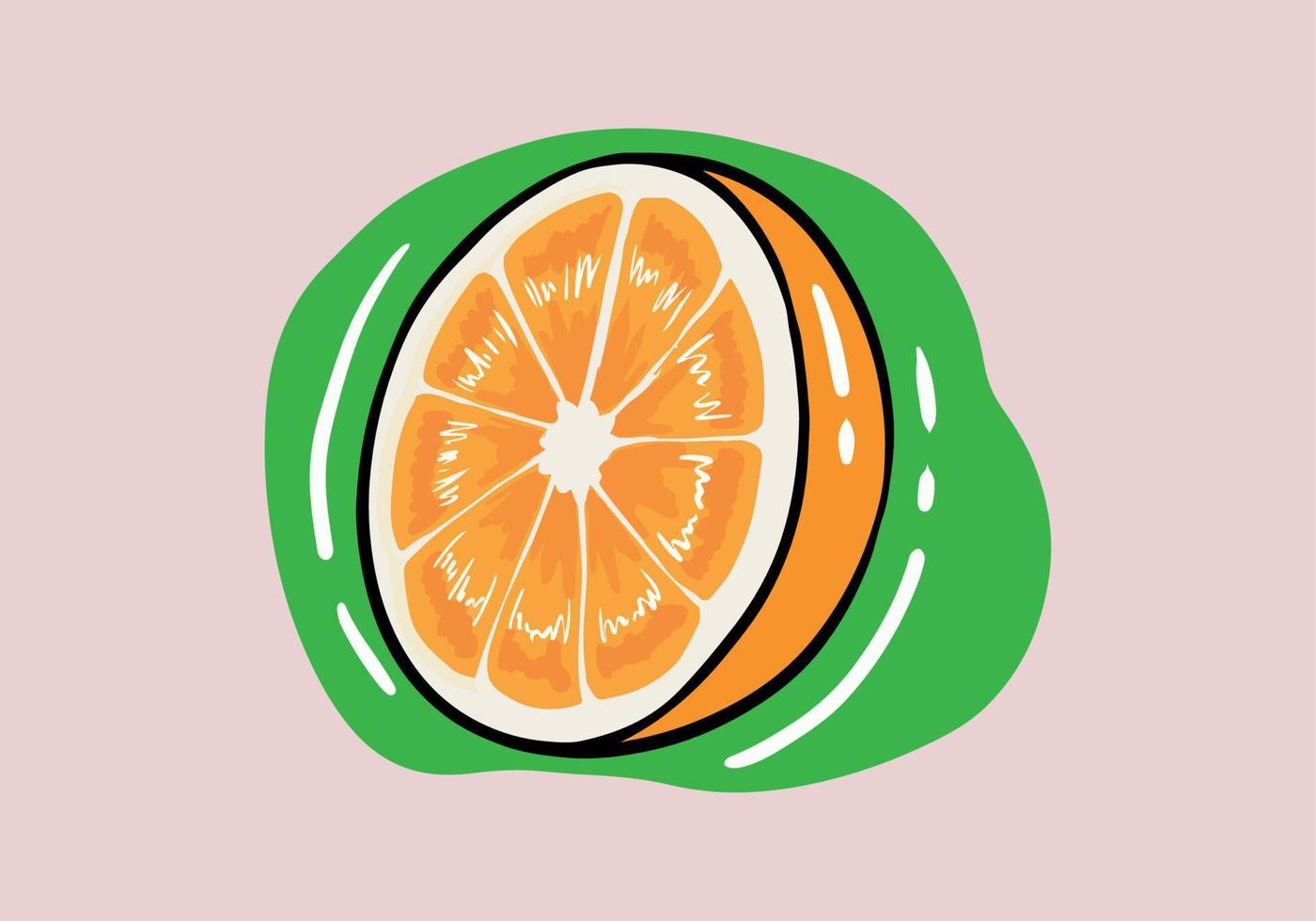 main tiré Frais Orange fruit cercle tranches isolé Contexte. dessin animé style Orange fruit cercle tranche. vecteur