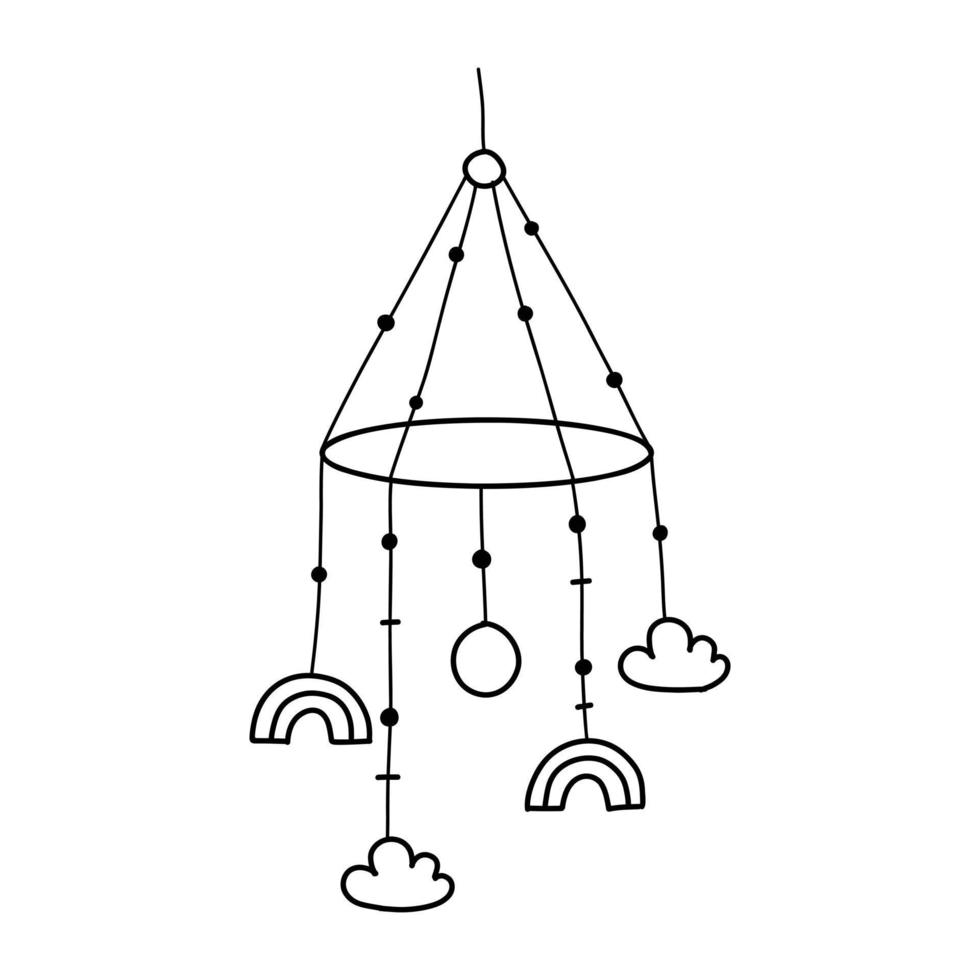 bébé jouet mobile. vecteur illustration. griffonnage style. linéaire pendaison les enfants jouet.