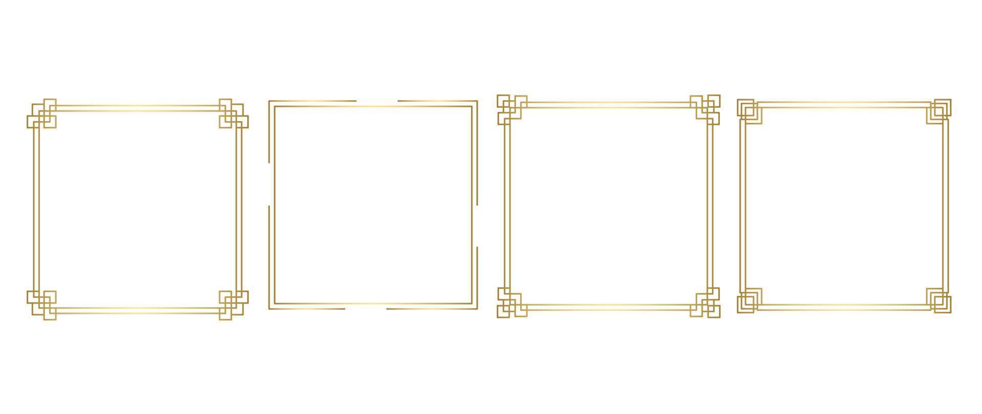 ensemble de luxe géométrique d'or Cadre vecteur. pente or art déco, antique, ancien style, Oriental décoratif frontière ligne modèle. élégant conception illustration pour carte, décoration, affiche, bannière. vecteur