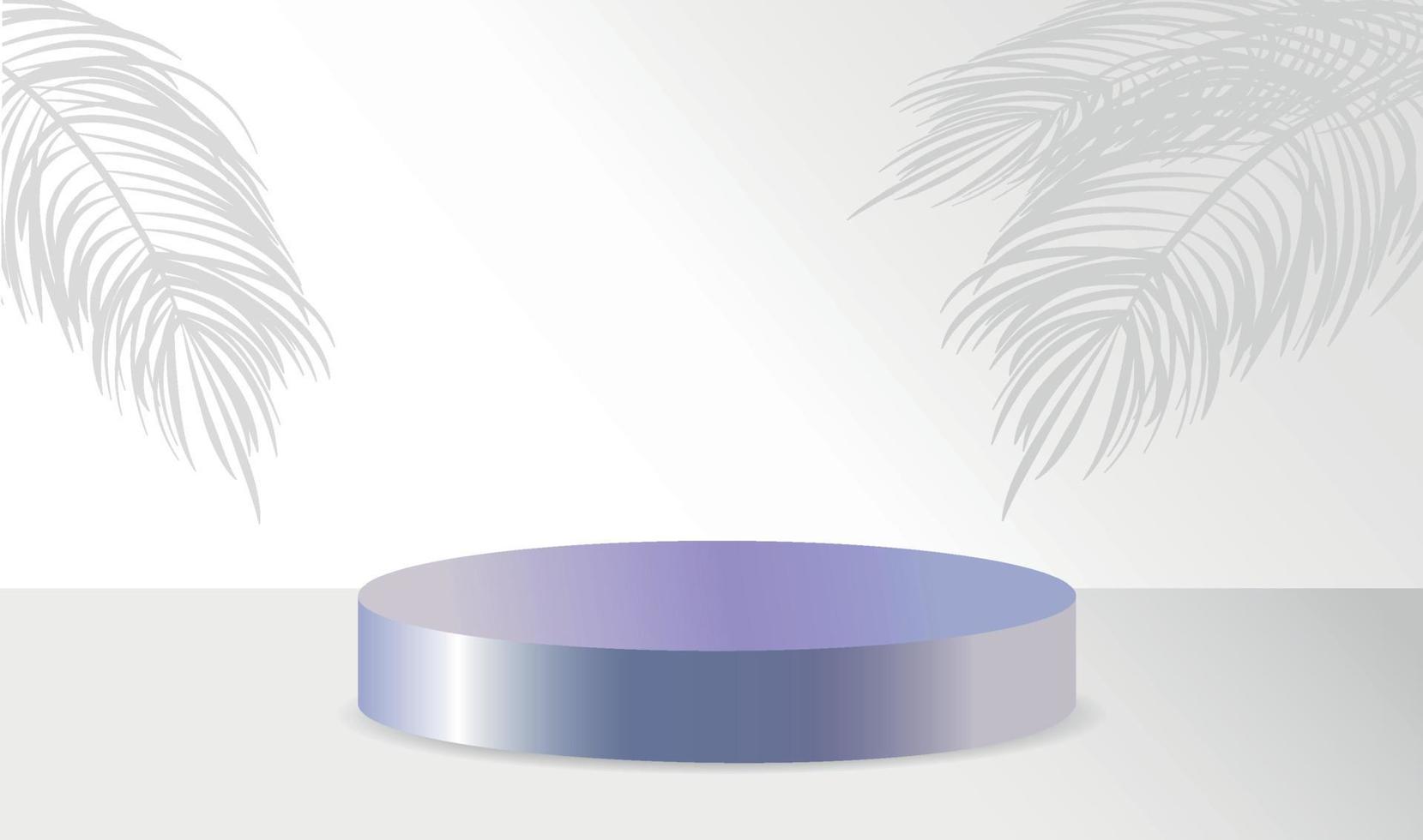 studio avec une ombre de paume feuilles sur le mur, une pièce avec une le minimum nombre de des stands. vecteur 3d scène composition pour produit présentation. podium pour des biens dans violet couleur. cyclorama