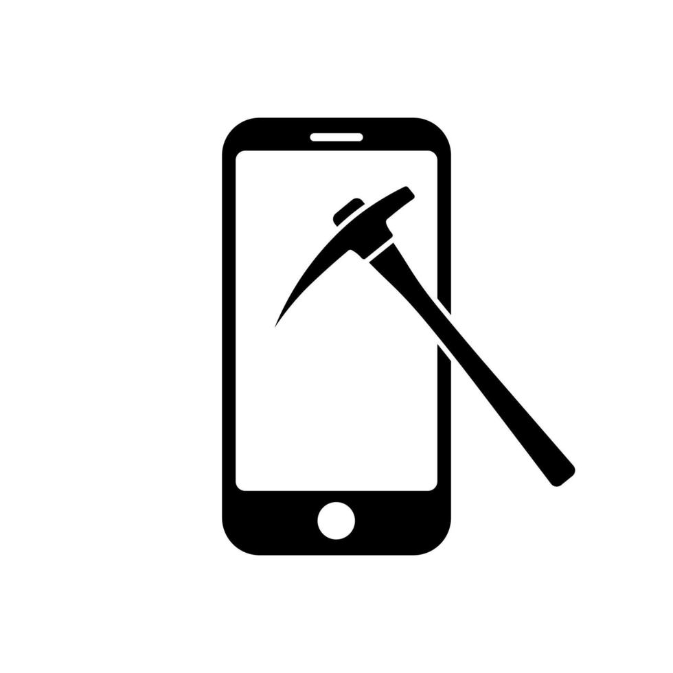 téléphone avec symbole d'icône de pioche minière pour l'application et le web vecteur