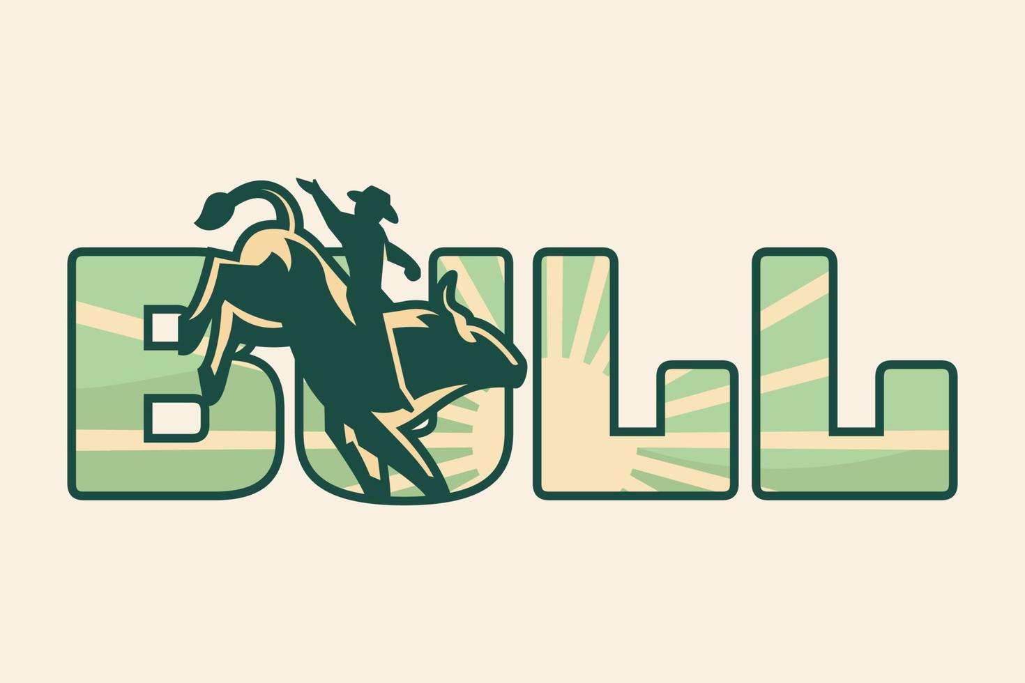 mot-symbole taureau rodeo monter Soleil ciel cow-boy vecteur
