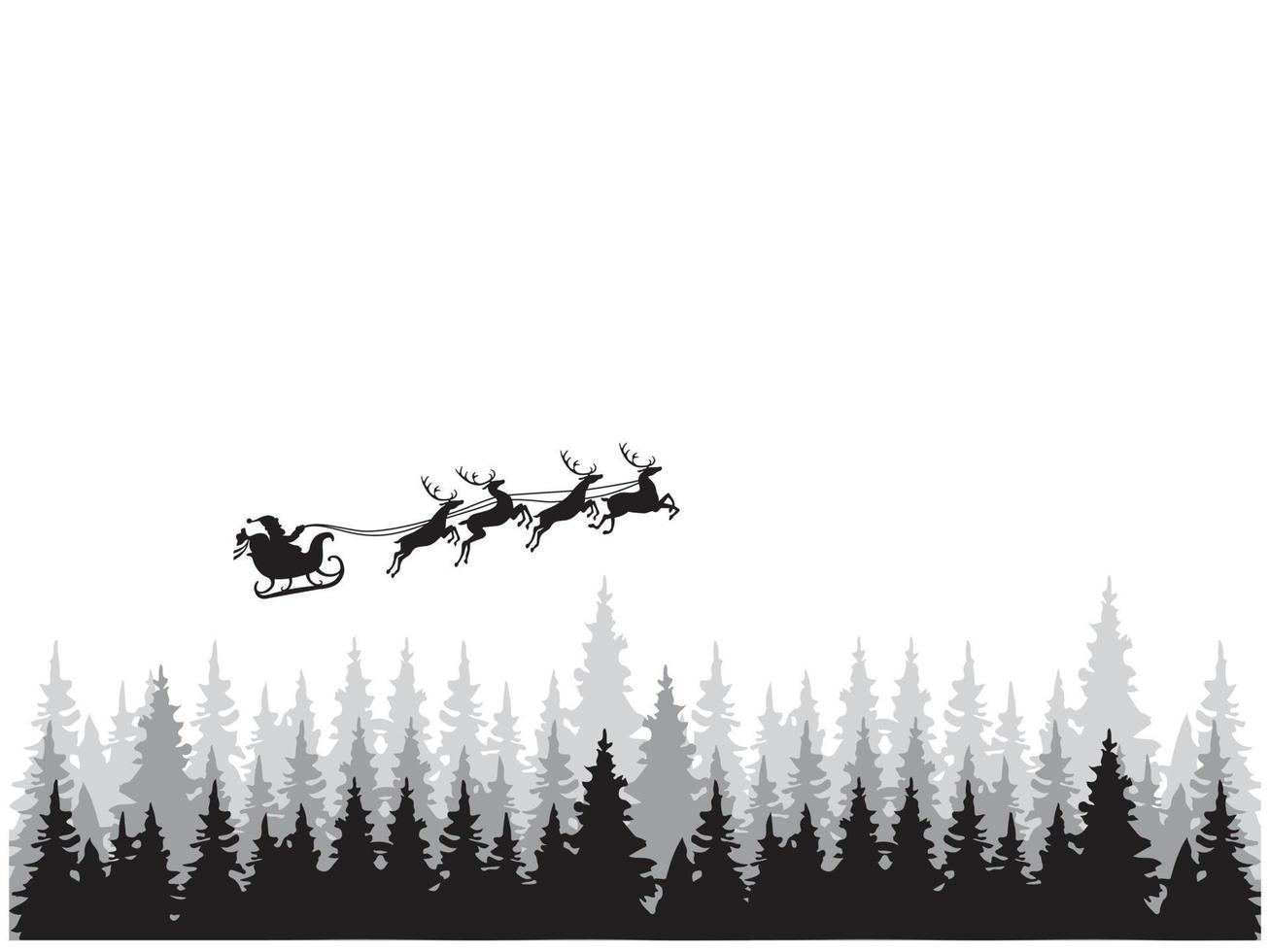 vecteur illustration de Père Noël claus et le sien renne en volant plus de le sapin forêt. adapté pour bannière, arrière-plan, affiche, carte, etc