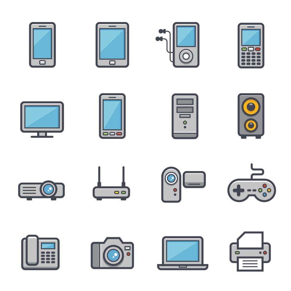 La technologie et dispositifs ligne icône avec couleur. vecteur