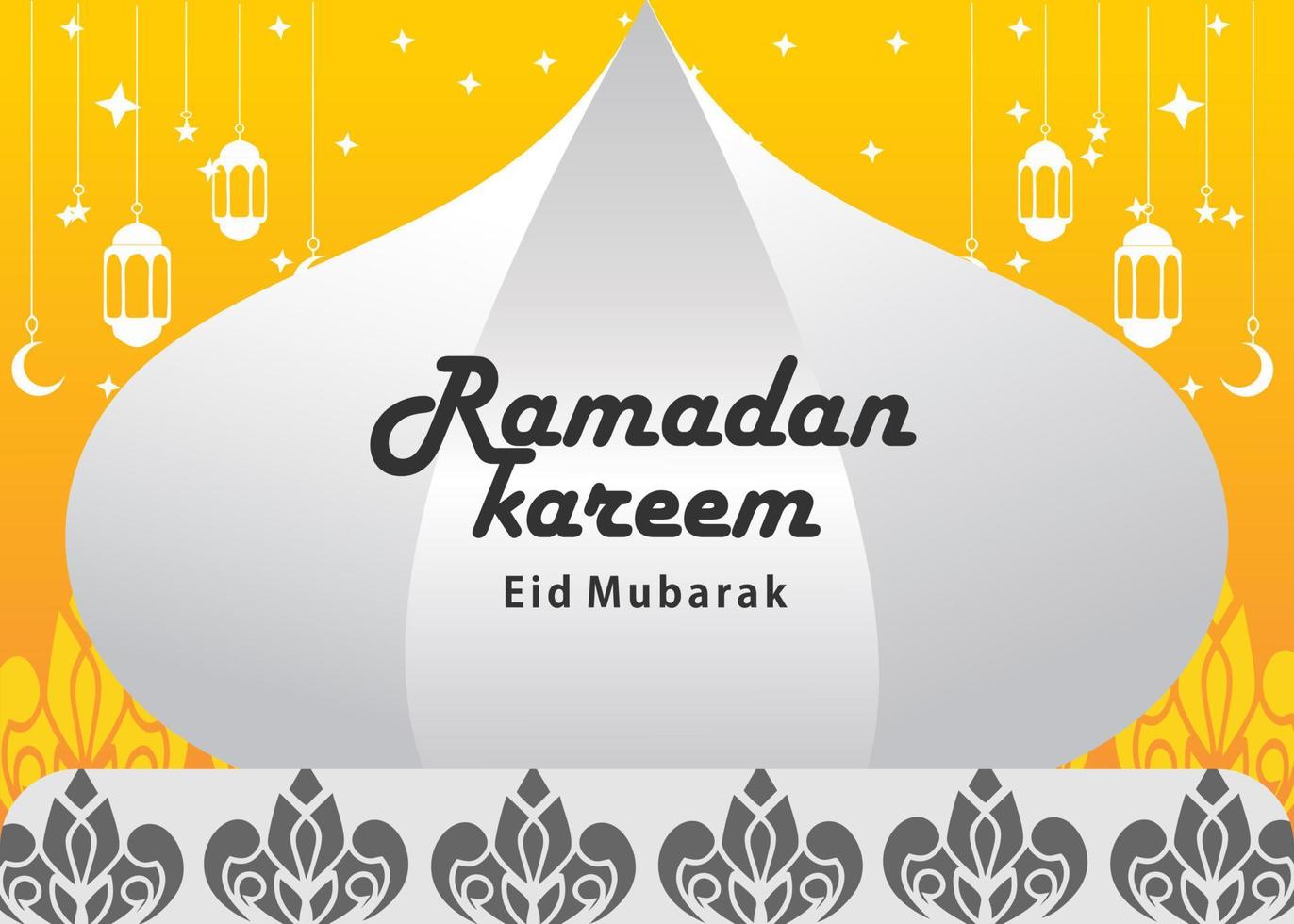 illustration de une blanc dôme sur une Jaune Contexte cette lit Ramadan kareem avec étoile décorations et arabe ornements vecteur