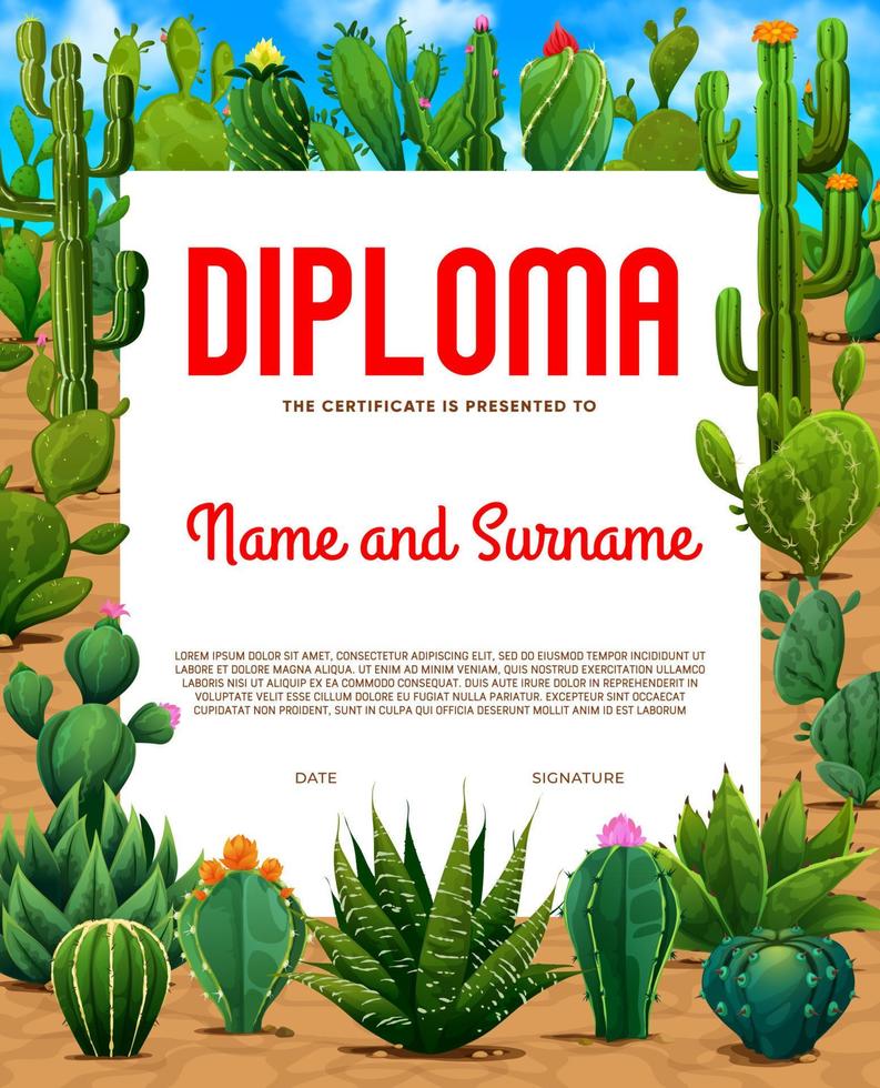 des gamins diplôme. mexicain épineux cactus plantes succulentes vecteur