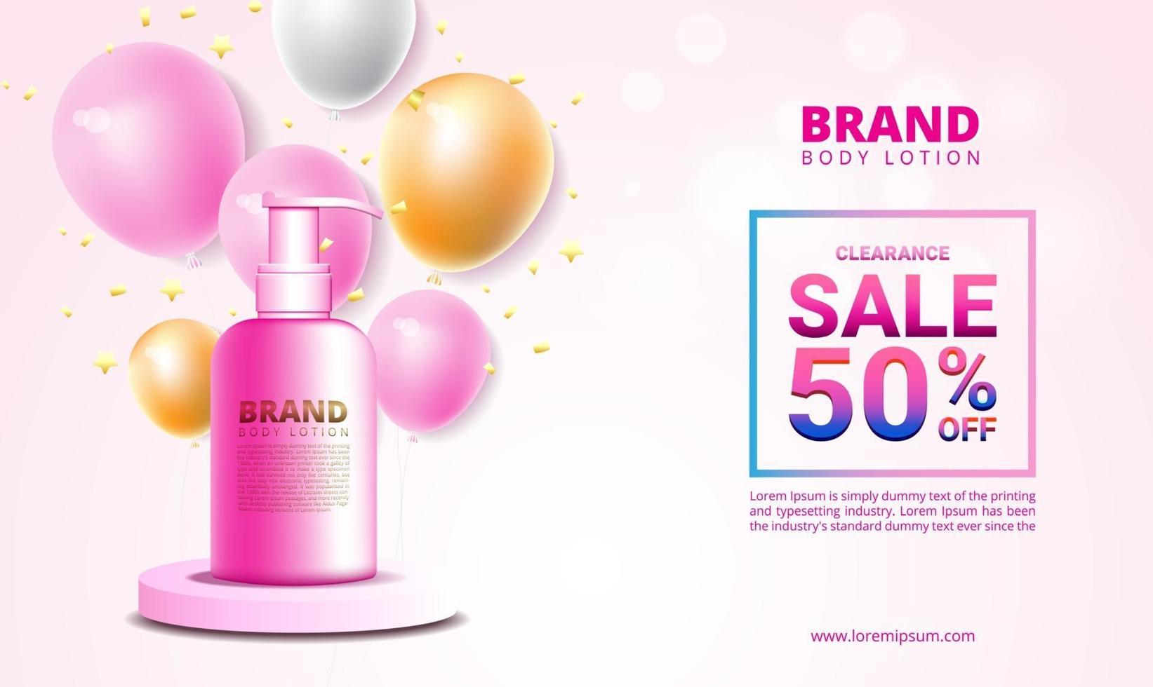 bannière de vente et de promotion pour produit cosmétique avec modèle de conception de vecteur de confettis ballon