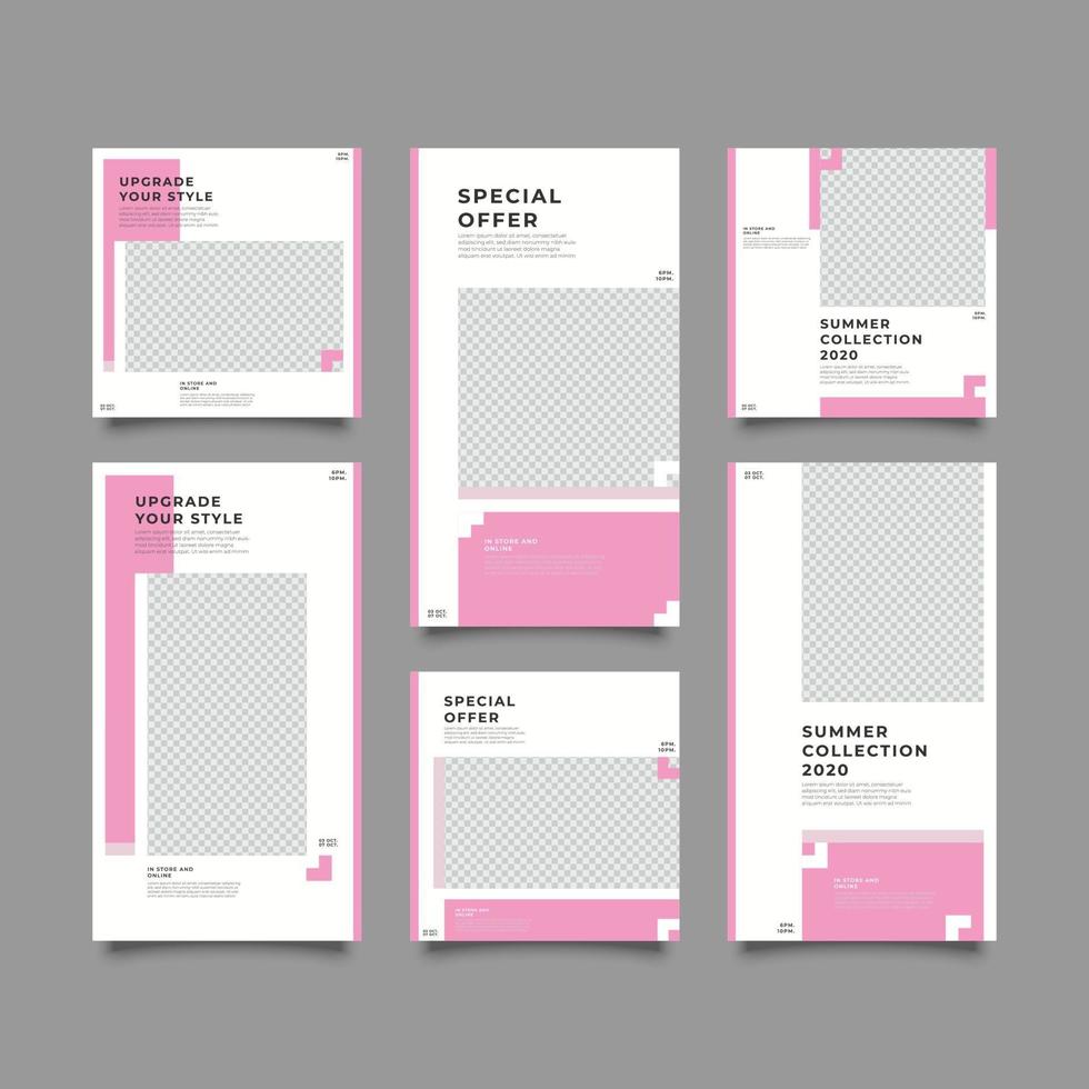 ensemble de modèles de publications instagram magenta vecteur