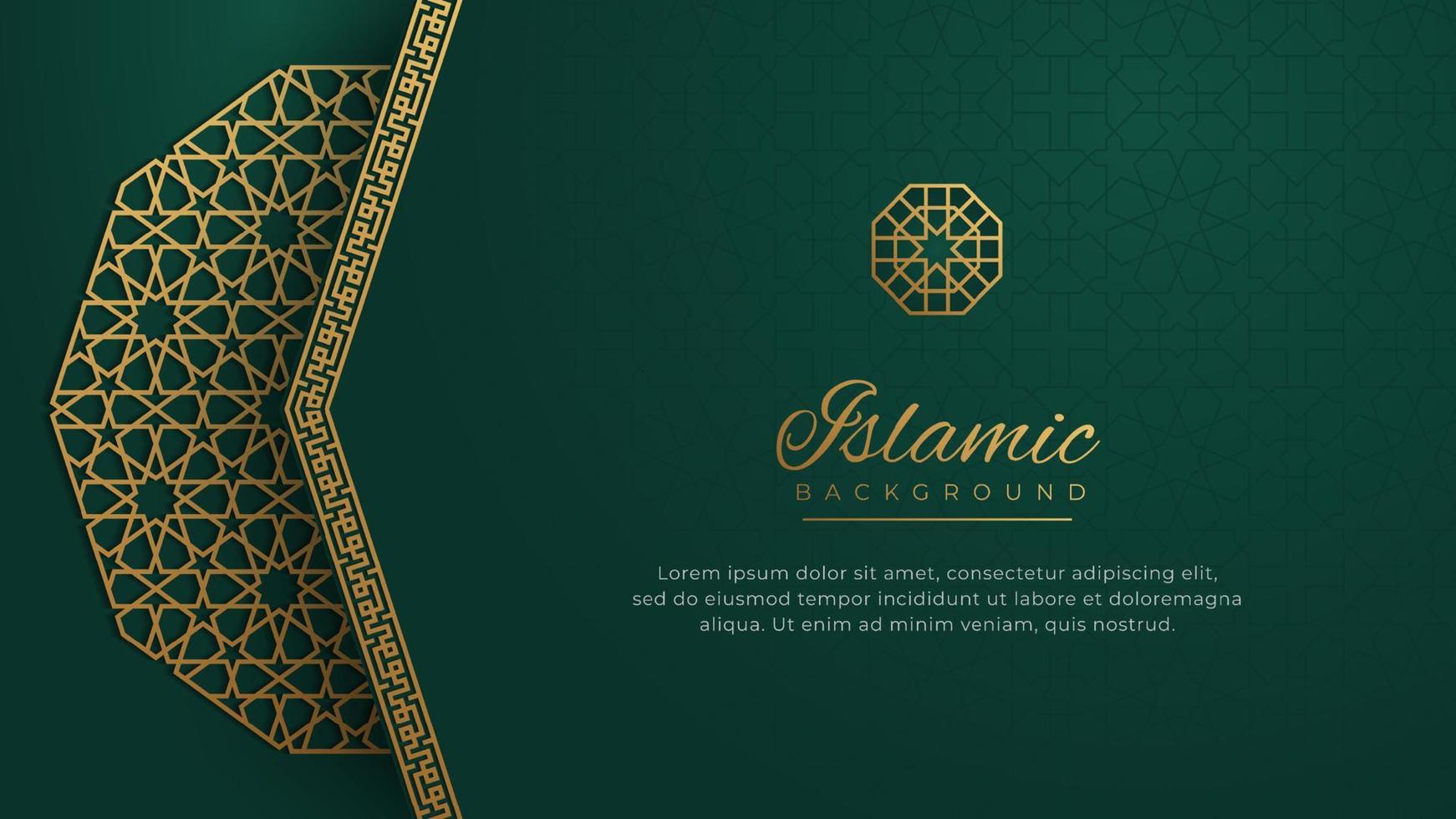 islamique arabe vert luxe arabesque modèle Contexte avec élégant frontière d'or Cadre vecteur