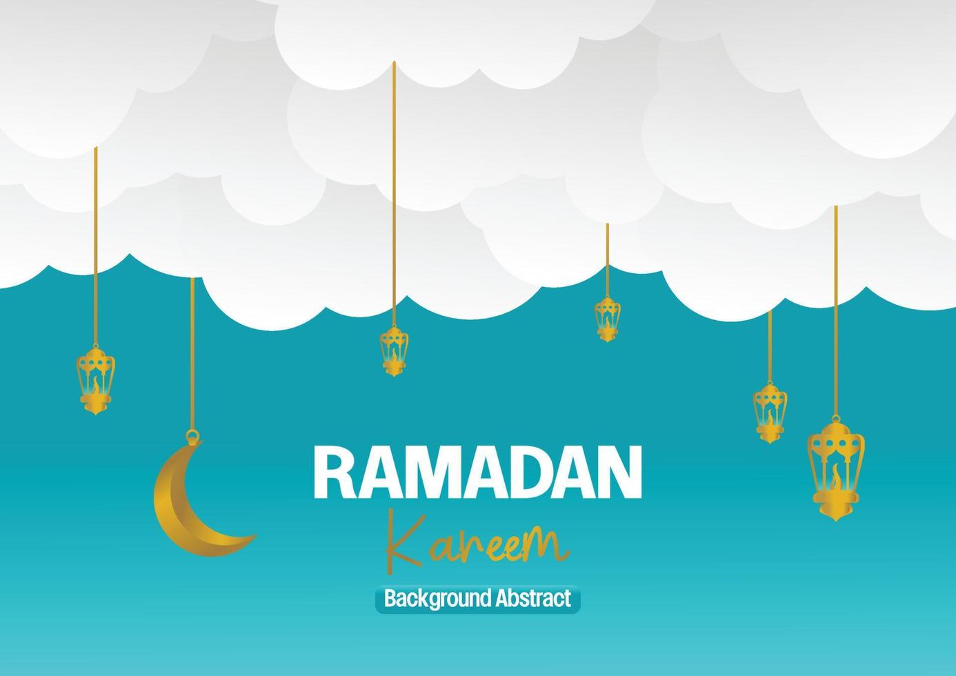 Ramadan kareem salutation bannière ou carte conception avec 3d papier Couper ornement de islamique lanterne, lune dans d'or couleur. vecteur illustration. endroit pour texte