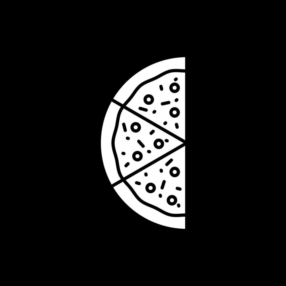 icône de glyphe de mode sombre de la moitié de la pizza vecteur