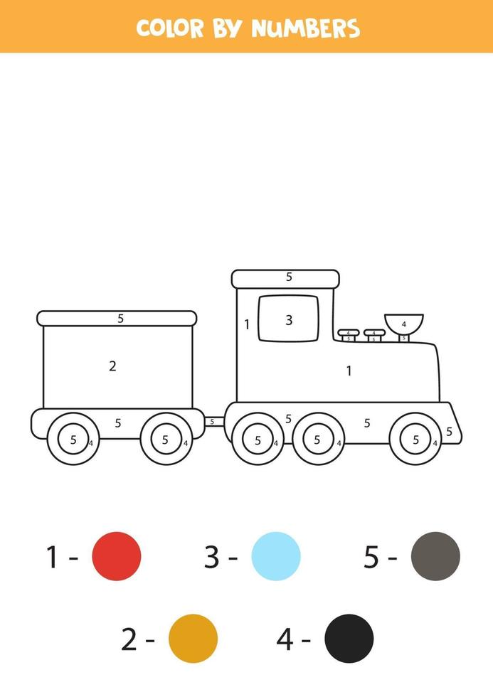 train de dessin animé de couleur par numéros. feuille de calcul de transport. vecteur