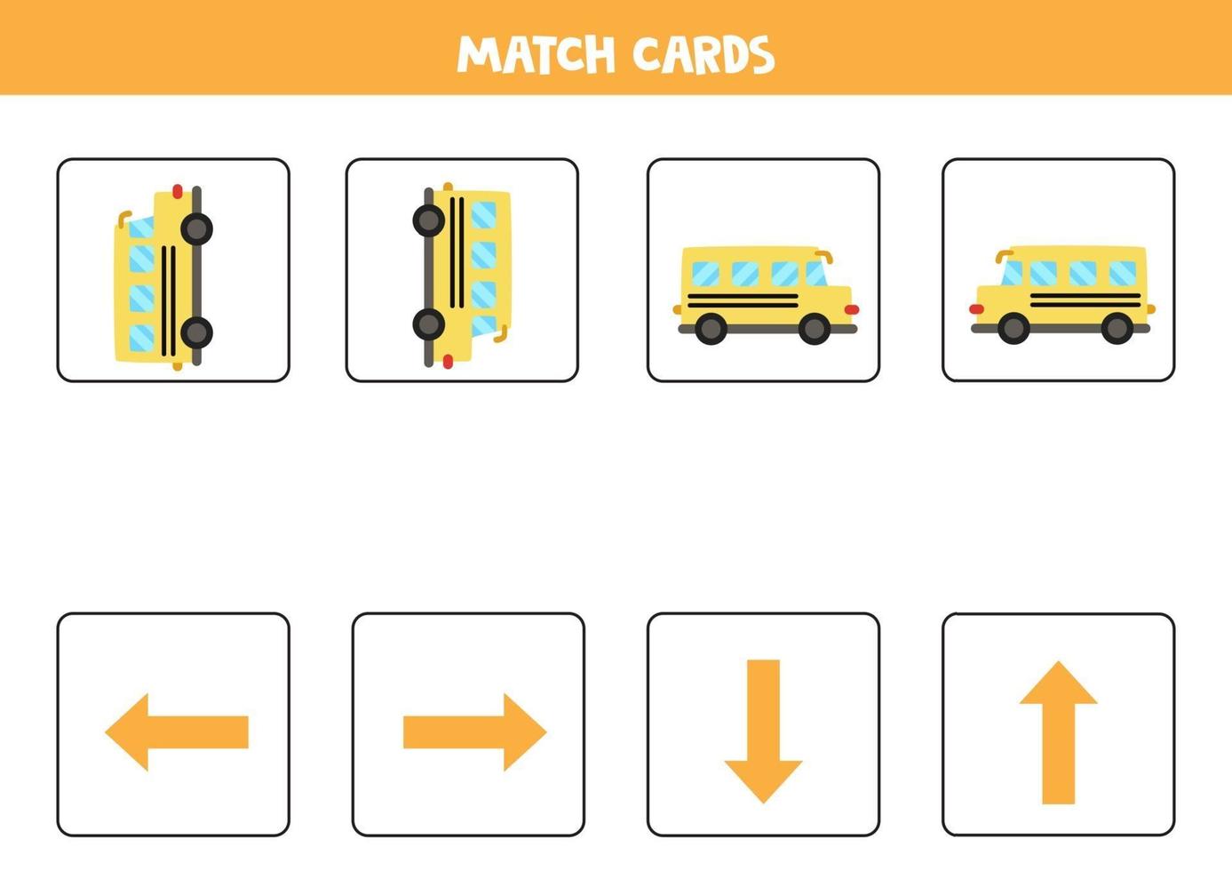 gauche, droite, haut ou bas. orientation spatiale avec autobus scolaire de dessin animé. vecteur