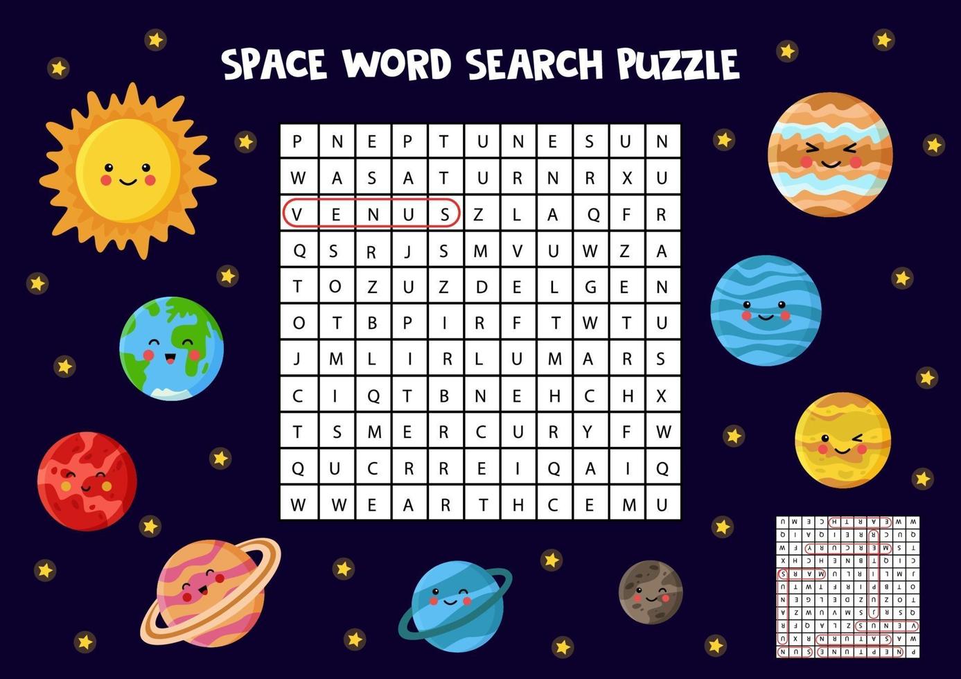 puzzle de recherche sur le thème de l'espace. trouver toutes les planètes. vecteur