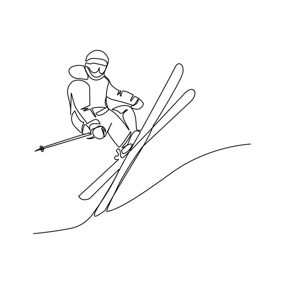 skieur vecteur illustrat9n tiré dans ligne art style