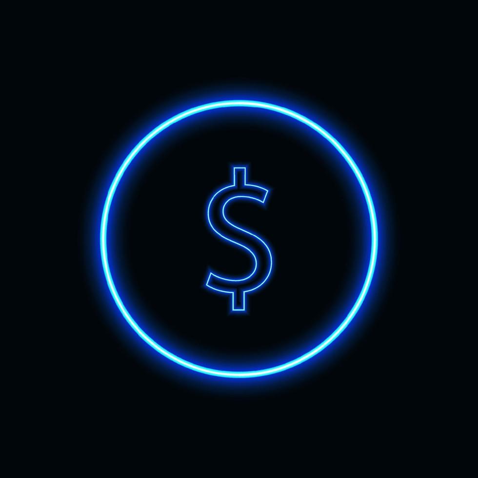 Icône de néon bleu monnaie dollar ou symbole adapté au site Web et au matériel d'interface utilisateur, médias sociaux d'application mobile. illustration vectorielle vecteur