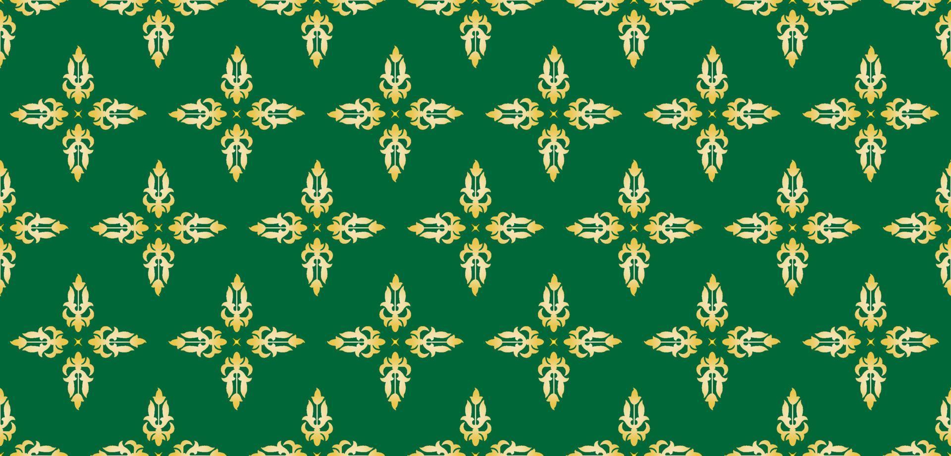 indonésien traditionnel batik motifs de Riau, Malaisie, malais traditionnel conception culture melayu sur vert arrière-plan, or fils vecteur