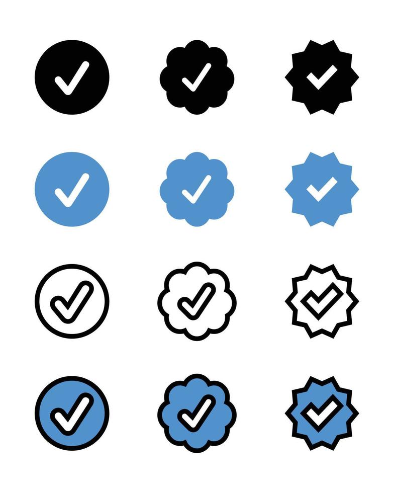 vérifié icône social médias, bleu vérifier marquer, instagram Vérifier Compte icône vecteur, bleu cocher, noir sur blanc Contexte vecteur