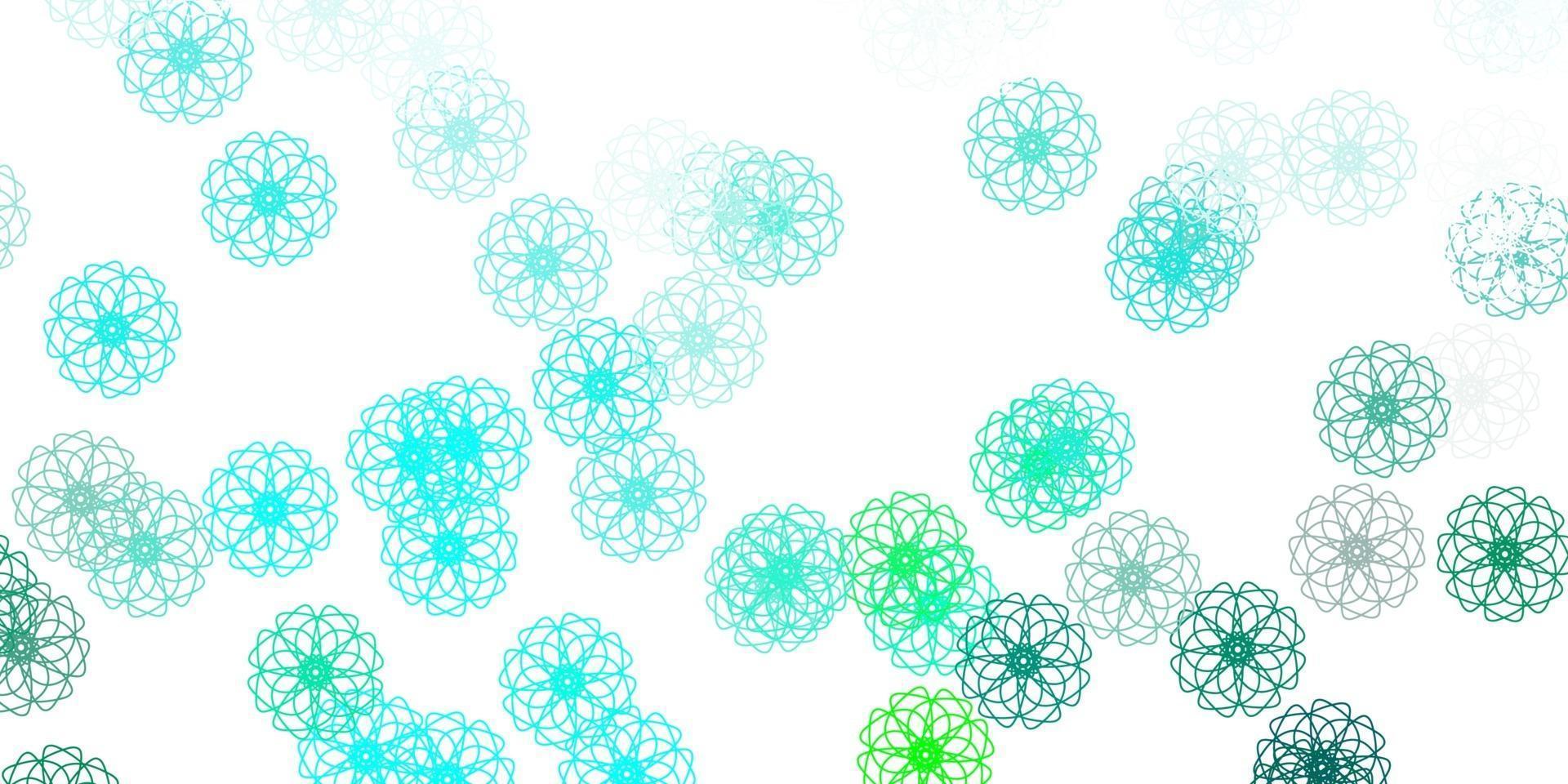 modèle de doodle vecteur vert clair avec des fleurs.