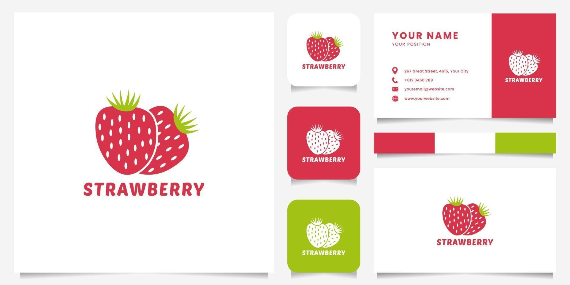 logo de fraise coloré avec modèle de carte de visite vecteur