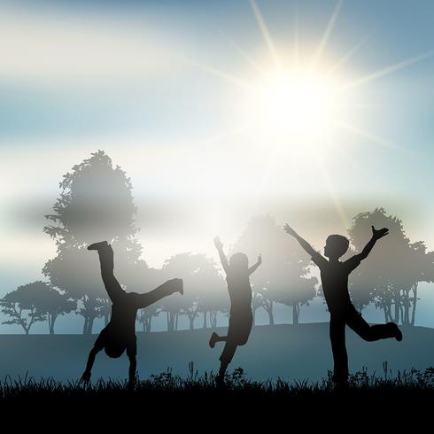 Enfants jouant à la campagne vecteur