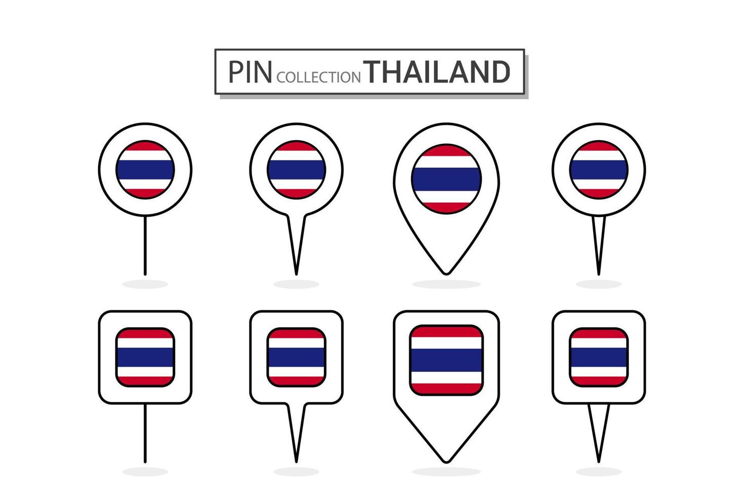 ensemble de plat épingle Thaïlande drapeau icône dans diverse formes plat épingle icône illustration conception. vecteur