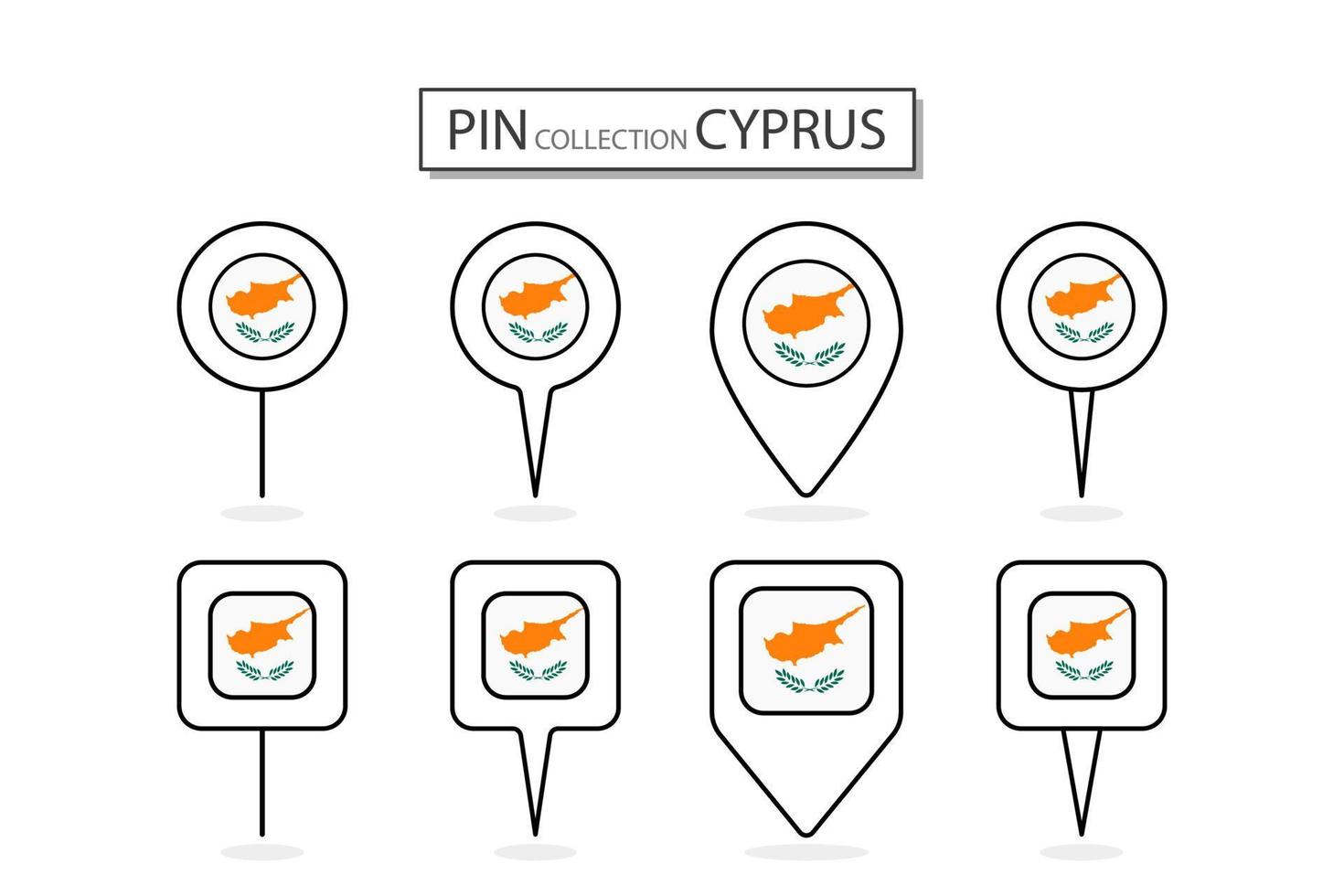 ensemble de plat épingle Chypre drapeau icône dans diverse formes plat épingle icône illustration conception. vecteur