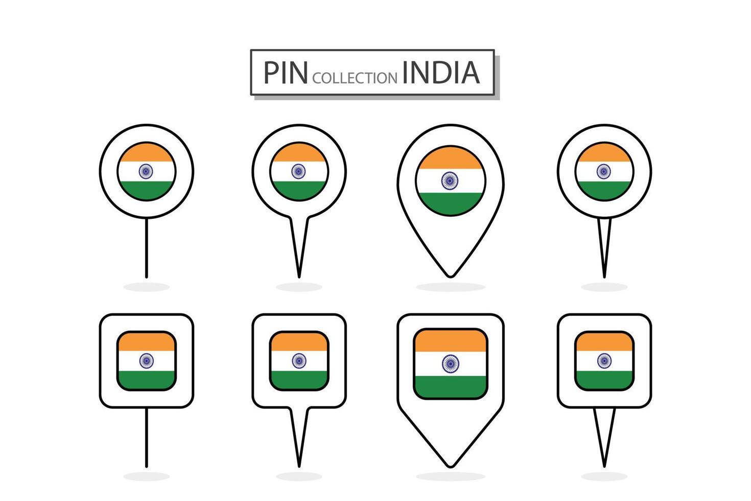 ensemble de plat épingle Inde drapeau icône dans diverse formes plat épingle icône illustration conception. vecteur