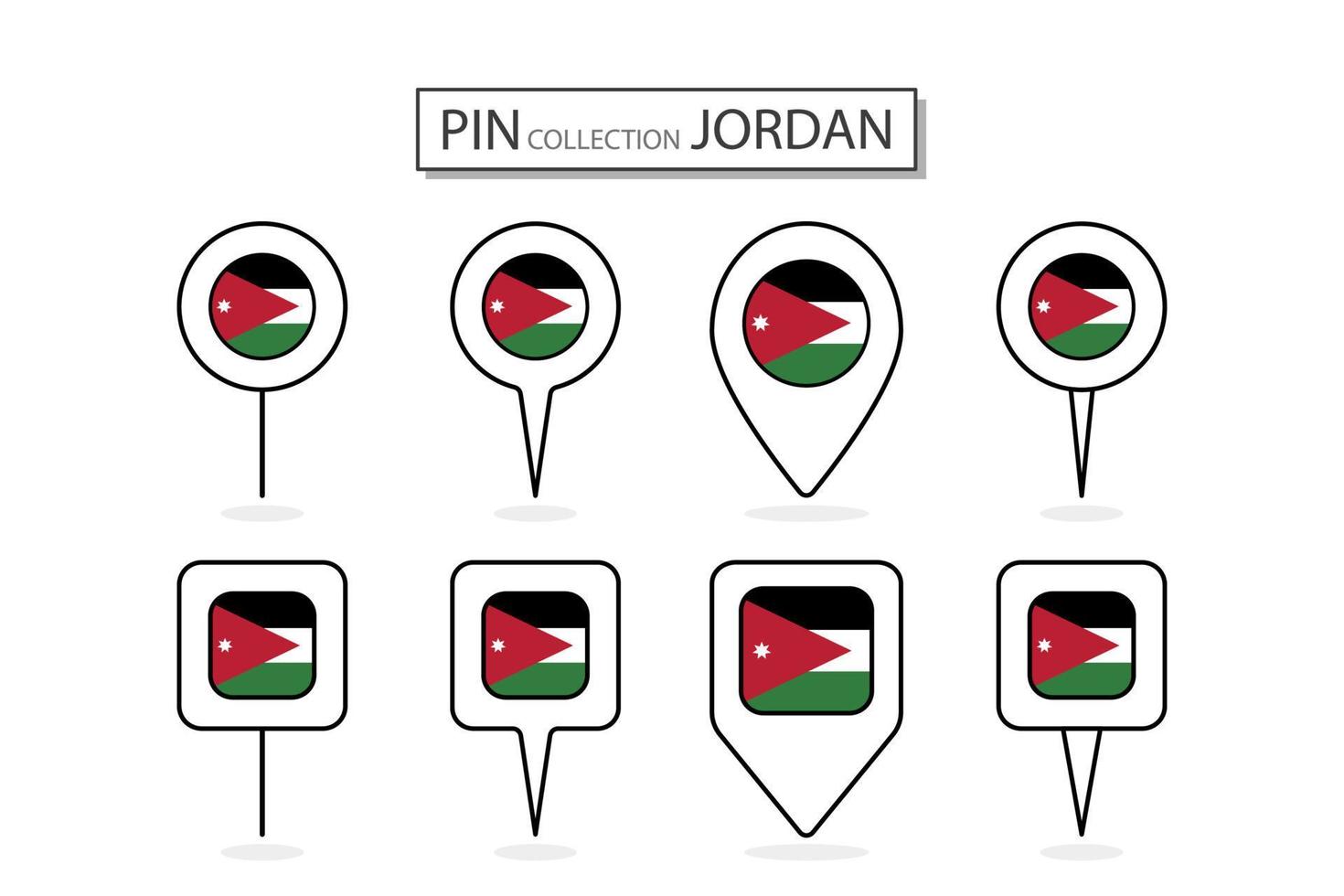 ensemble de plat épingle Jordan drapeau icône dans diverse formes plat épingle icône illustration conception. vecteur