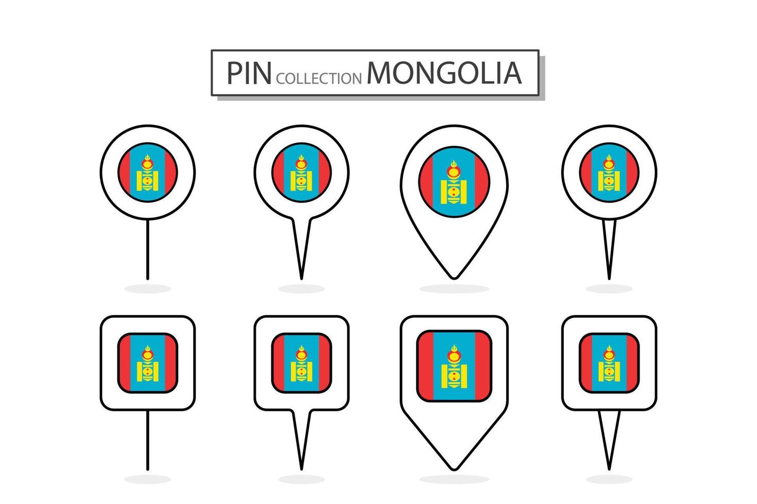 ensemble de plat épingle Mongolie drapeau icône dans diverse formes plat épingle icône illustration conception. vecteur