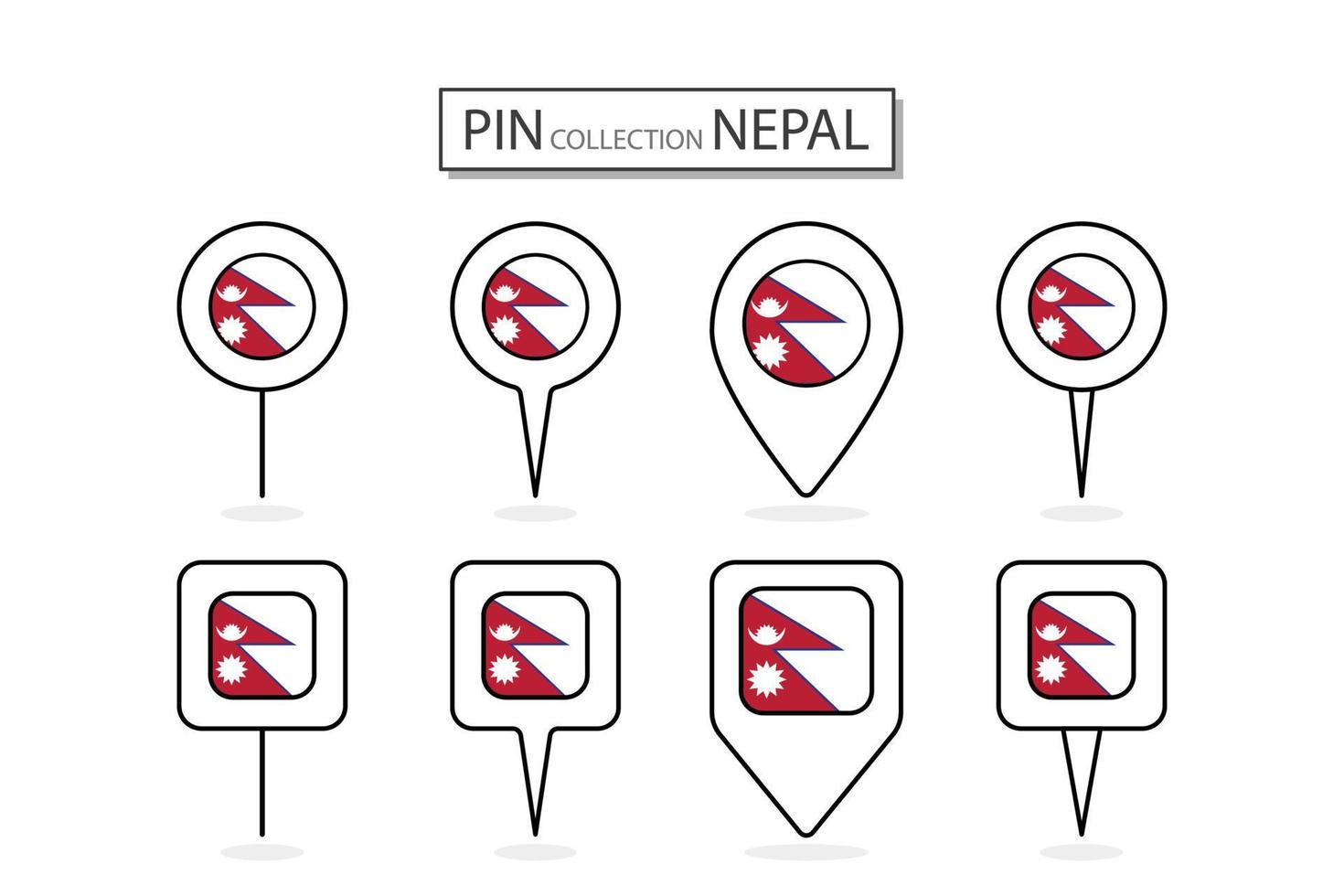 ensemble de plat épingle Népal drapeau icône dans diverse formes plat épingle icône illustration conception. vecteur
