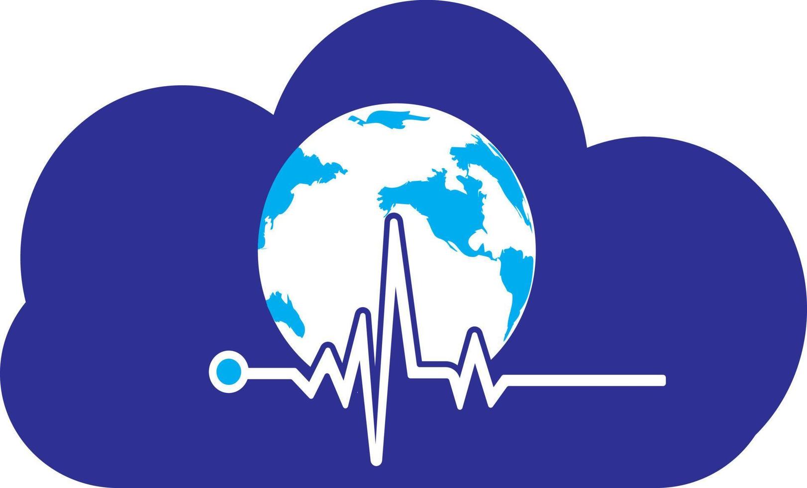 icône de conception de logo vectoriel globe d'impulsion. cardiogramme de pouls et logo vectoriel d'icône de globe. icône de globe terrestre avec battement de coeur.