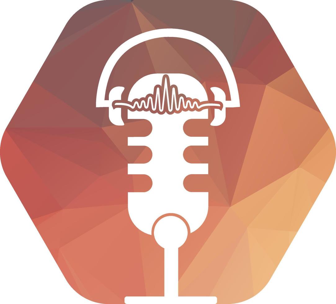 Podcast casque de musique du son vague logo conception modèle vecteur