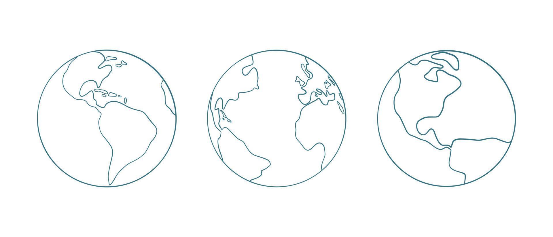 ensemble de main tiré Icônes de le plat planète Terre. vecteur illustration dans une Facile griffonnage style.