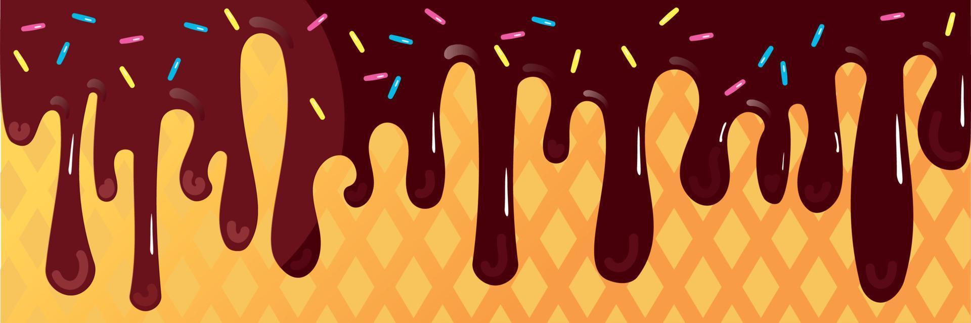 multicolore doux la glace crème avec délicieux doux veines. Chocolat crème fondu sur une gaufre Contexte. vecteur illustration.