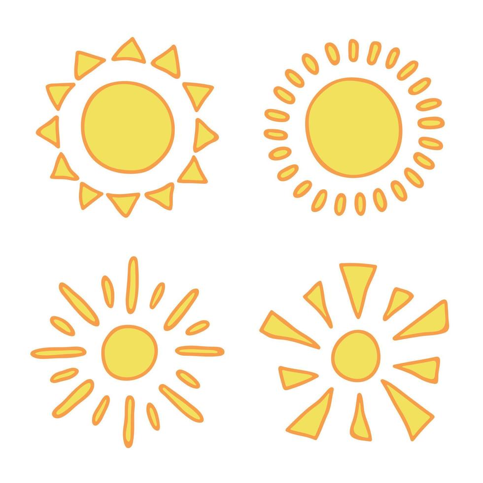 symbole de soleil abstrait dessiné à la main. jeu de doodle d'été. éléments vectoriels pour la conception vecteur