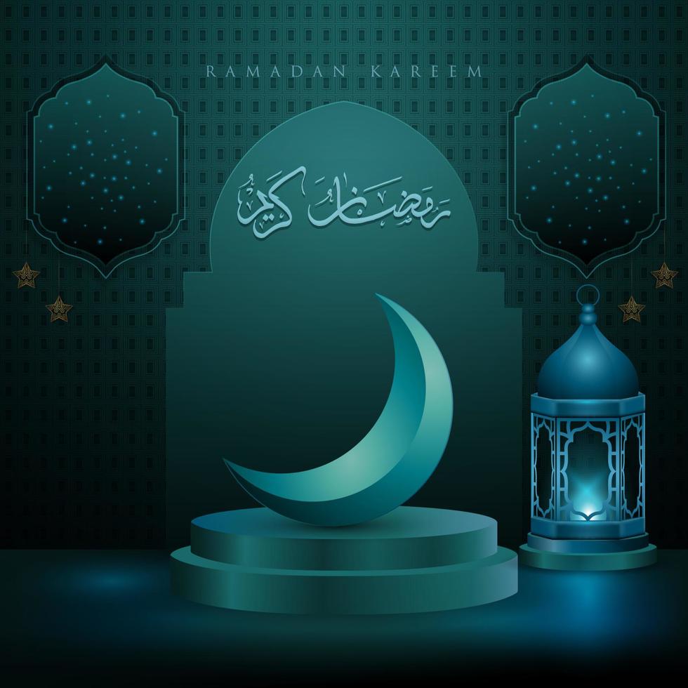 ramadhan vente bannière concept pour promotion avec podium. bleu et vert Contexte vecteur