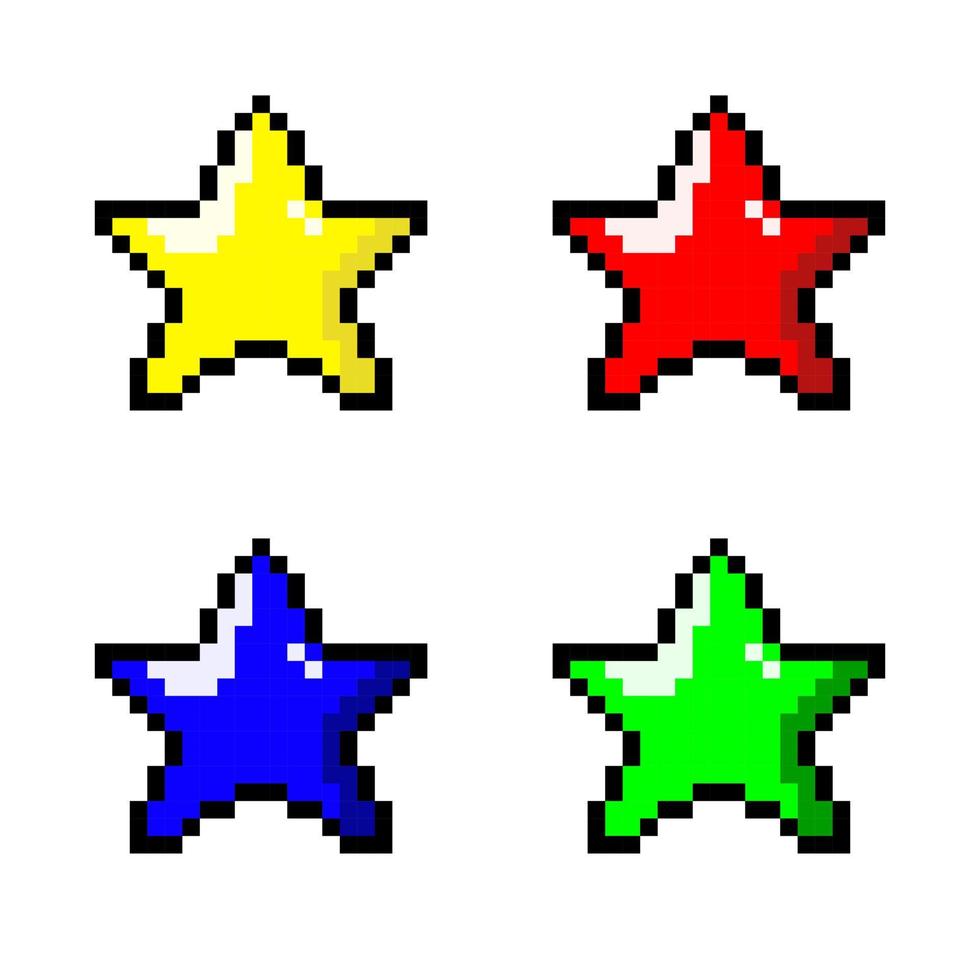 étoile pixel art, pixel art style Jaune bleu vert étoile, vecteur