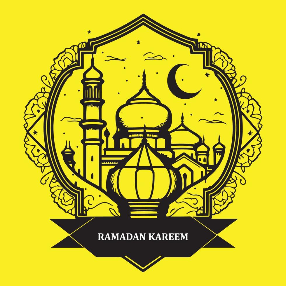 Ramadan Karim, Ramadan mubarak islamique salutation carte élément conception noir contour vecteur isolé sur Jaune Contexte.