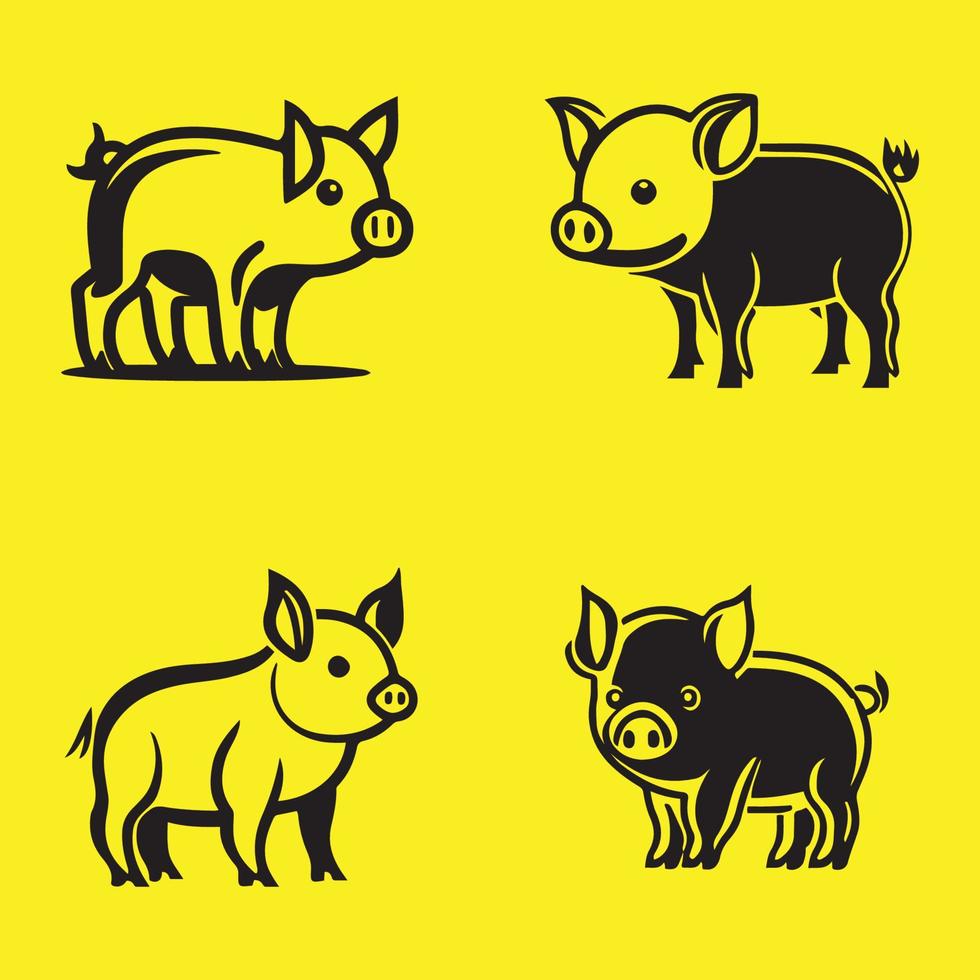 ensemble de mignonne porc vecteur noir contour. porc logo, icône et silhouette vecteur illustration