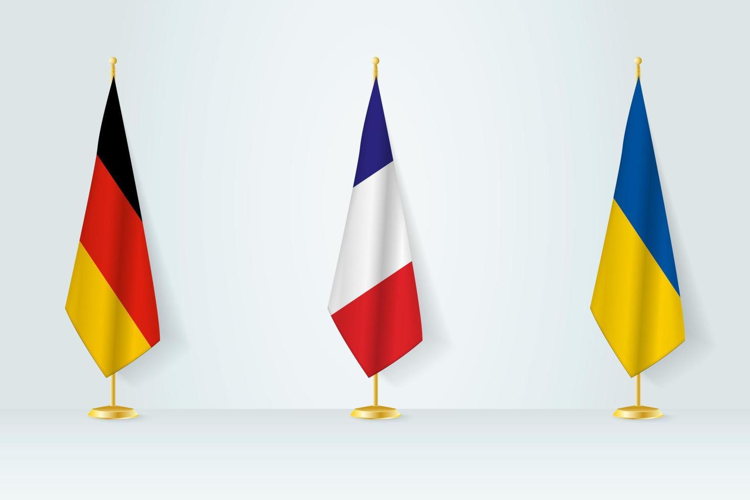 politique rassemblement de Gouvernements. drapeaux de Allemagne, France et Ukraine. vecteur